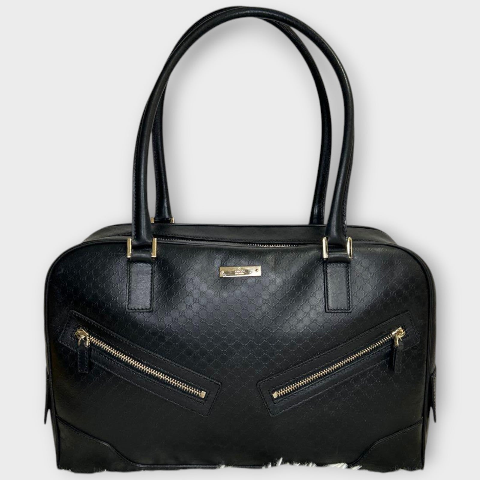 GUCCI Mini Boston Bag Handbag Logo Microguccissima Black Leather
