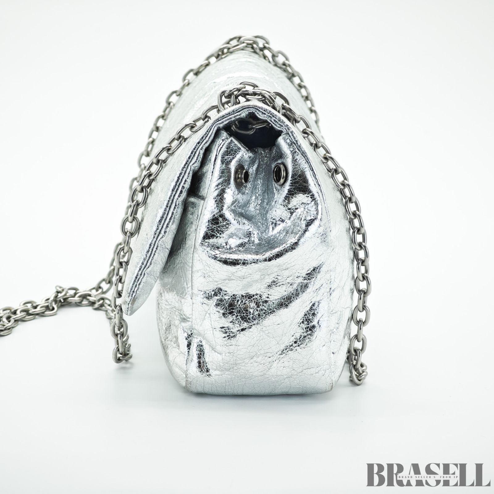 BALENCIAGA MONACO Nano Bag Metallized Compact Shoulder Bag in Silver