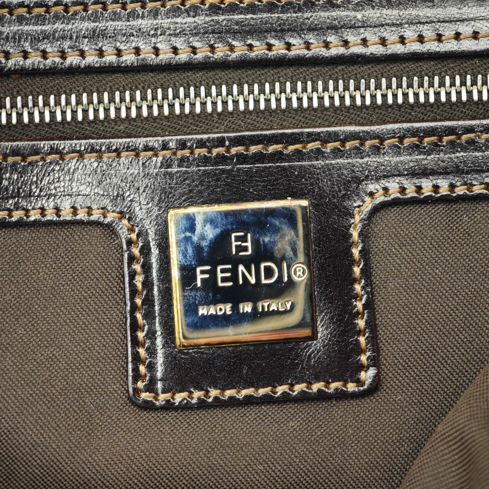 FENDI Mamma Bucket Handbag Canvas and Leather Beige Women's