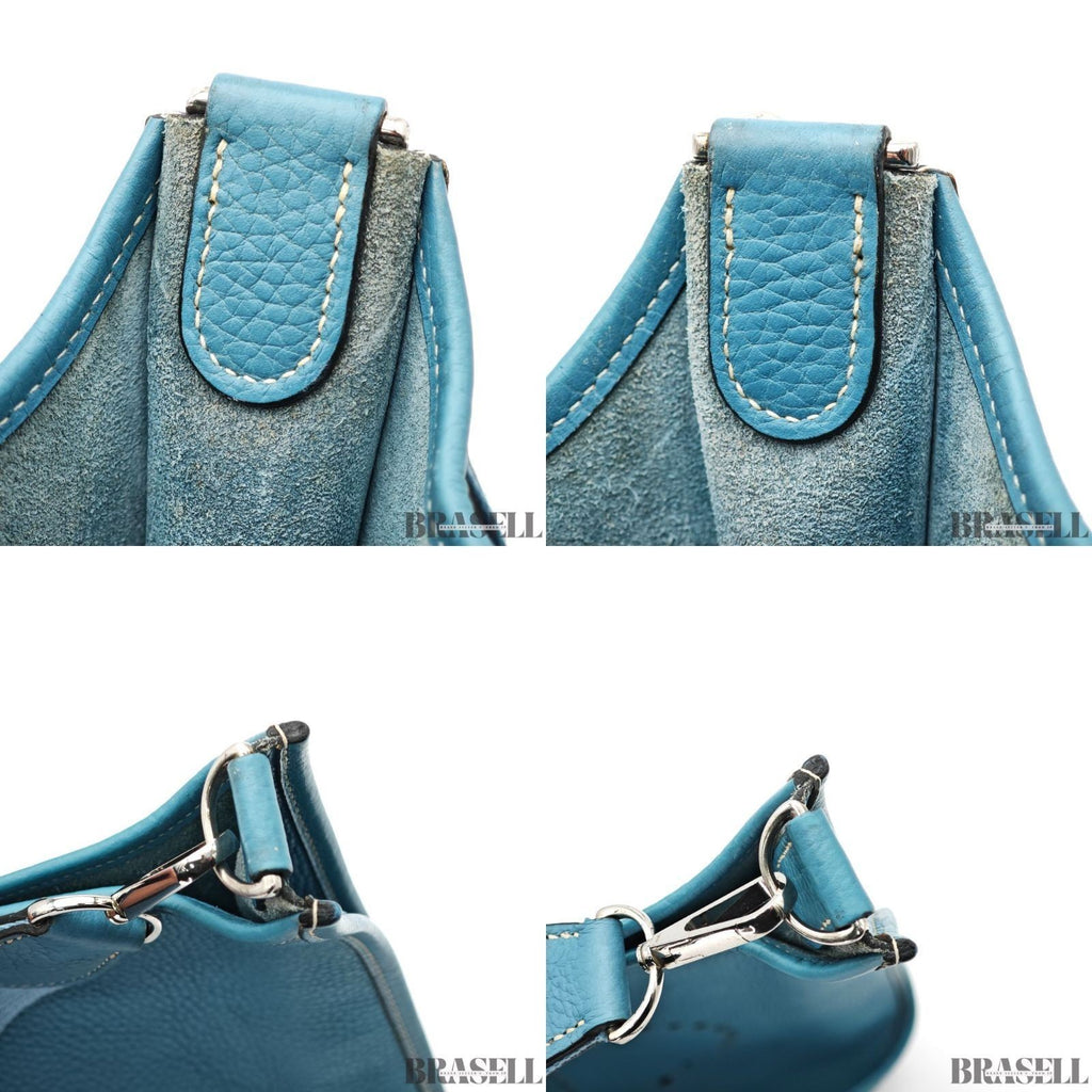 HERMES Evelyn GM 1 Punching H Logo Shoulder Bag Taurillon Clemence Blue Jean