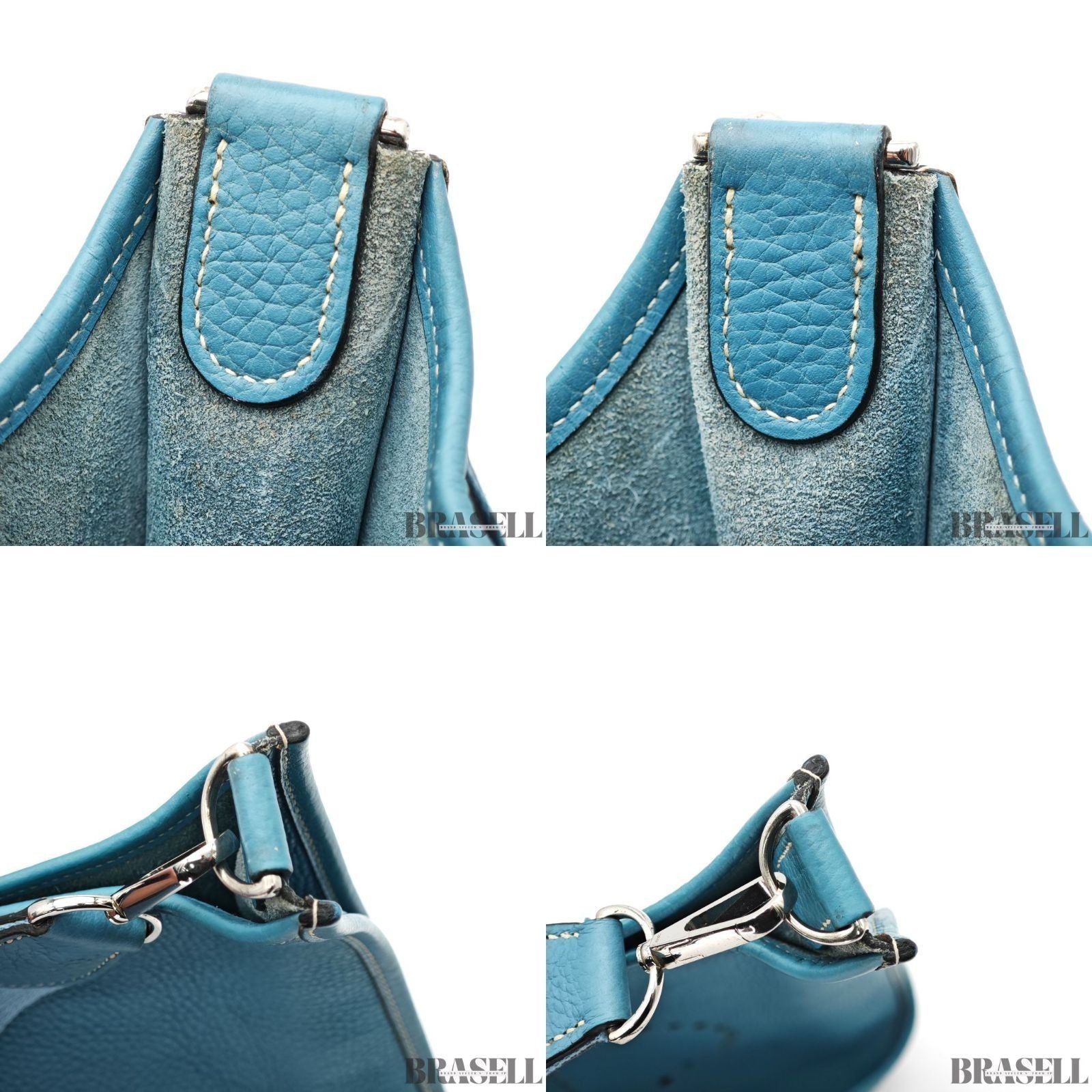 HERMES Evelyn GM 1 Punching H Logo Shoulder Bag Taurillon Clemence Blue Jean