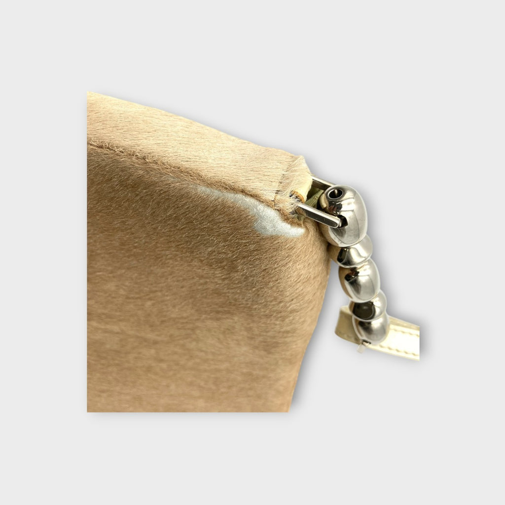 Dior Handbag Tote Bag Beige Haircalf Leather PVC Malice Pearl Magnet 【B】
