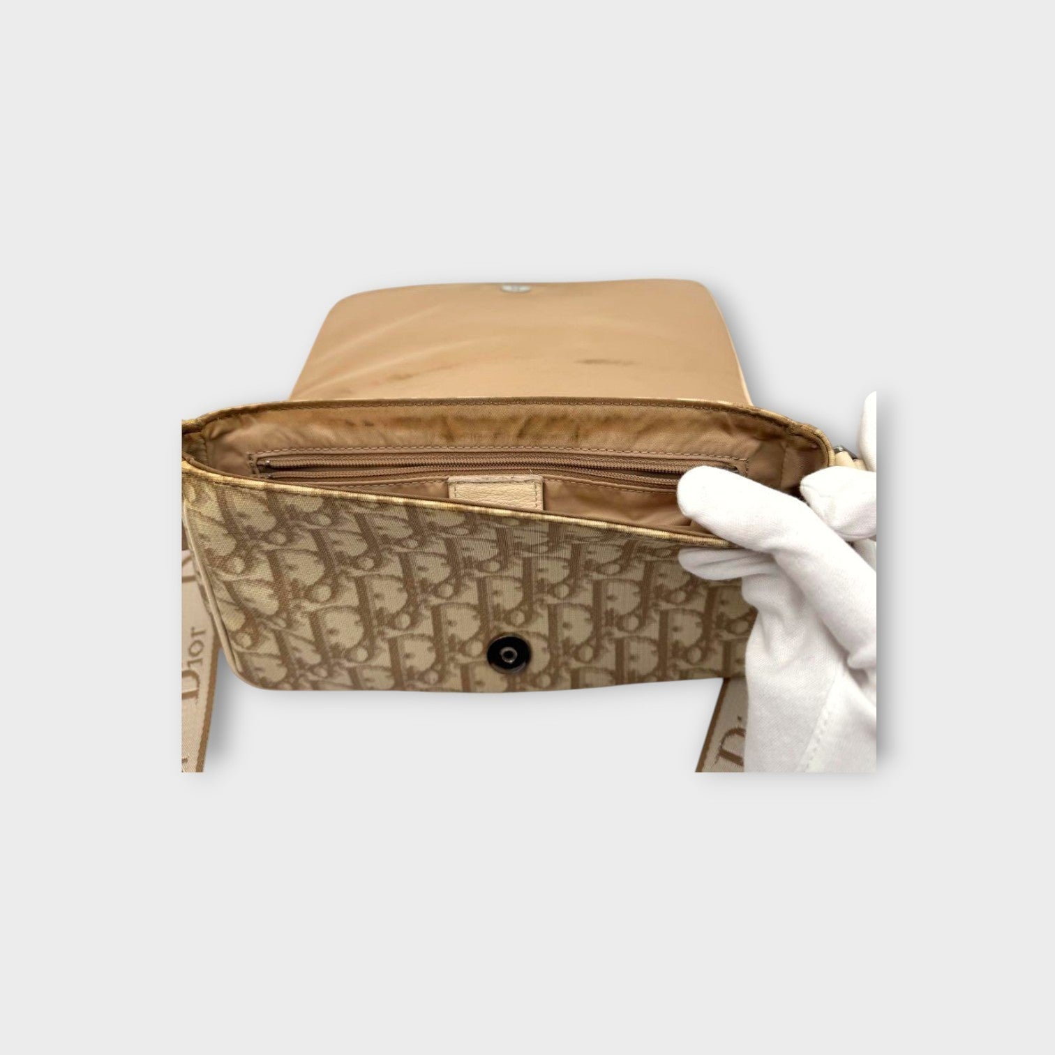 Dior Trotter Flower Embroidery Shoulder Bag CD Hardware Canvas Leather Beige 【B】