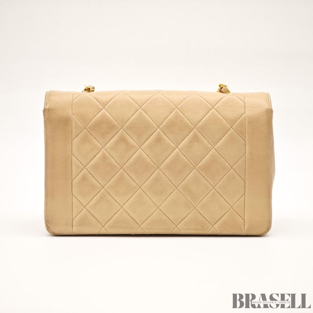 CHANEL Diana Flap 25 Matelasse Shoulder Bag Beige With Box Dust Bag Card
