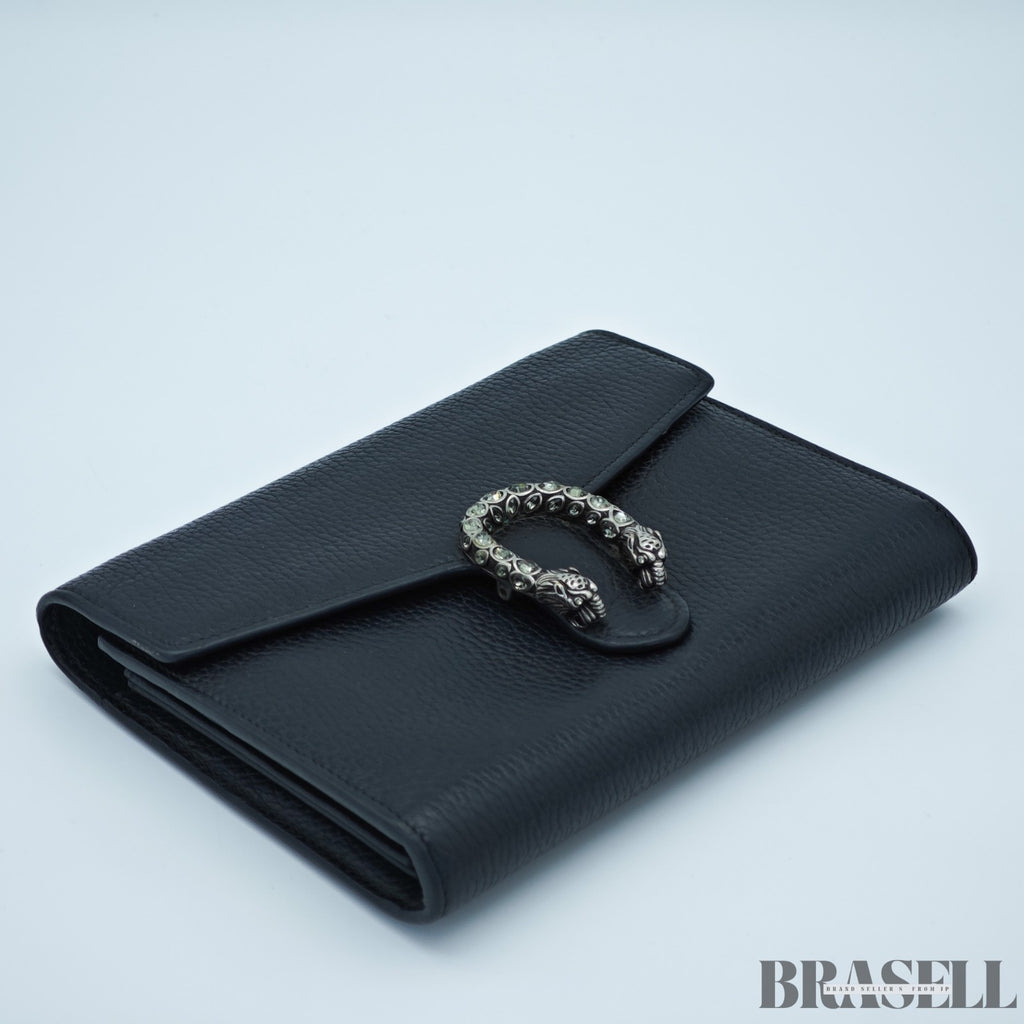 GUCCI Dionysus Tiger Head Chain Wallet 401231 Leather Black