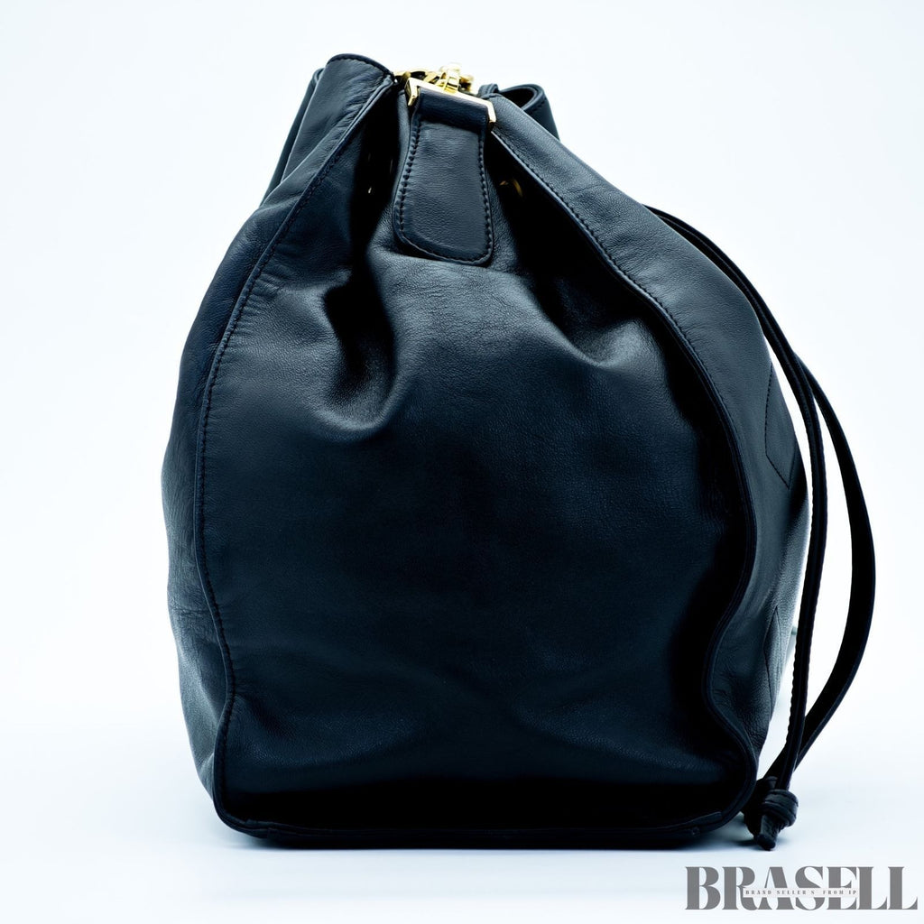 Chanel Drawstring Lambskin Coco Mark Chain Shoulder Bag Black Women w/Dust Bag