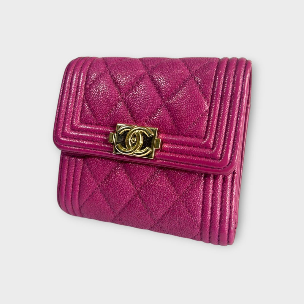 Chanel Boy Trifold Wallet in Pink Matelassé Caviar Skin