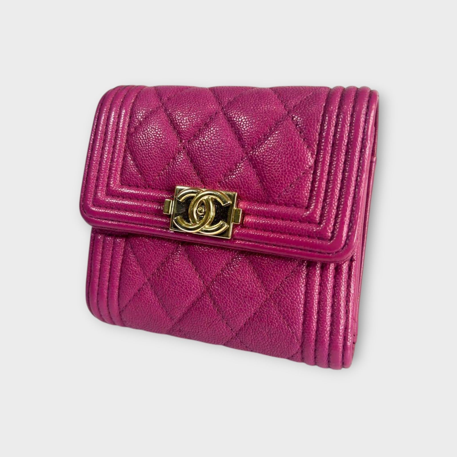 Chanel Boy Trifold Wallet in Pink Matelassé Caviar Skin