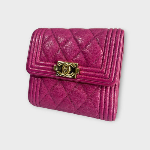 Chanel Boy Trifold Wallet in Pink Matelassé Caviar Skin