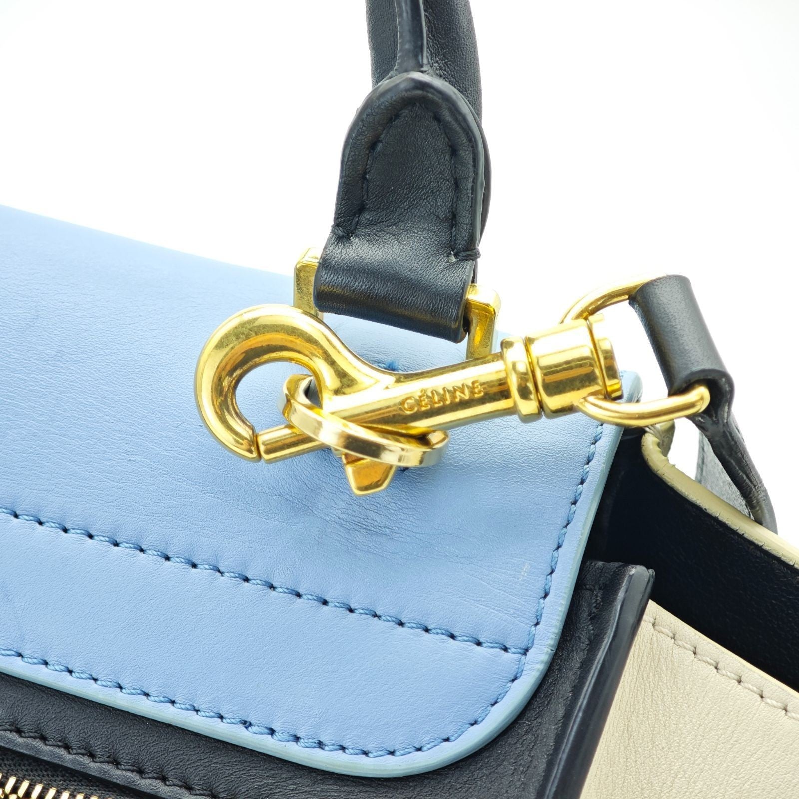 CELINE Trapeze Small 2-Way Handbag/Shoulder Bag Black Light Blue and Ivory