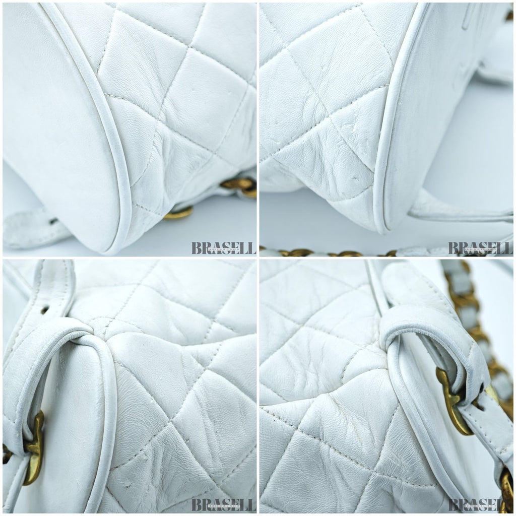 Chanel Matelassé Chain Backpack White Rucksack Bag Women Gold Hardware