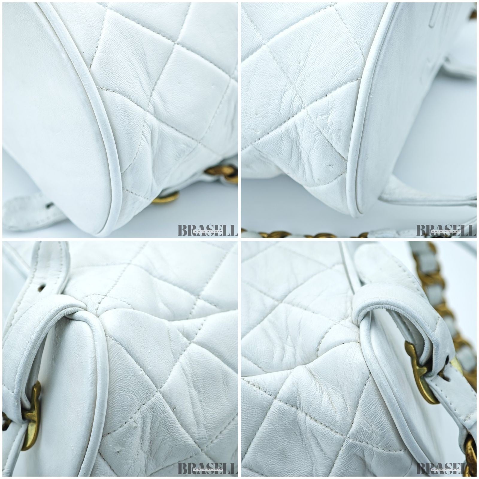 Chanel Matelassé Chain Backpack White Rucksack Bag Women Gold Hardware