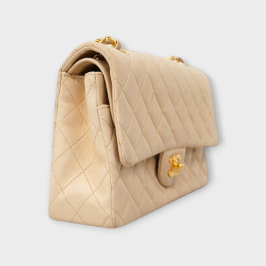 CHANEL Matrasse W chain shoulder bag handbag beige leather