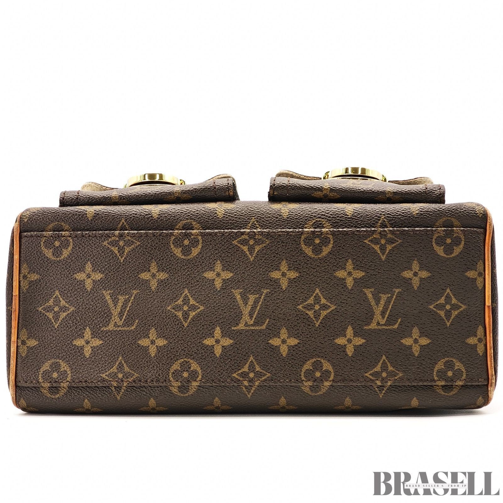 Louis Vuitton Manhattan PM M40026 Monogram Canvas Handbag Bag Pockets Brown