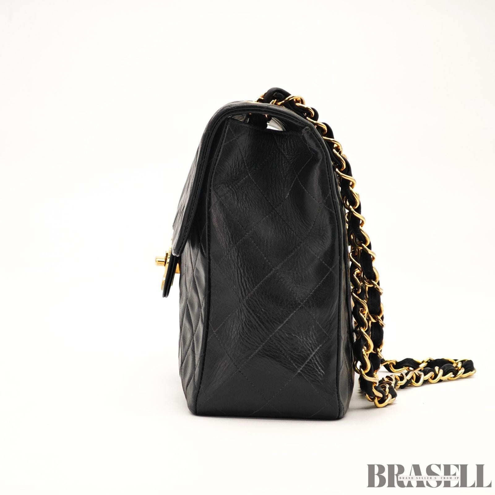 CHANEL Maxi Jumbo Matelasse Quilted Lambskin Chain Handbag Top Handle Bag Black