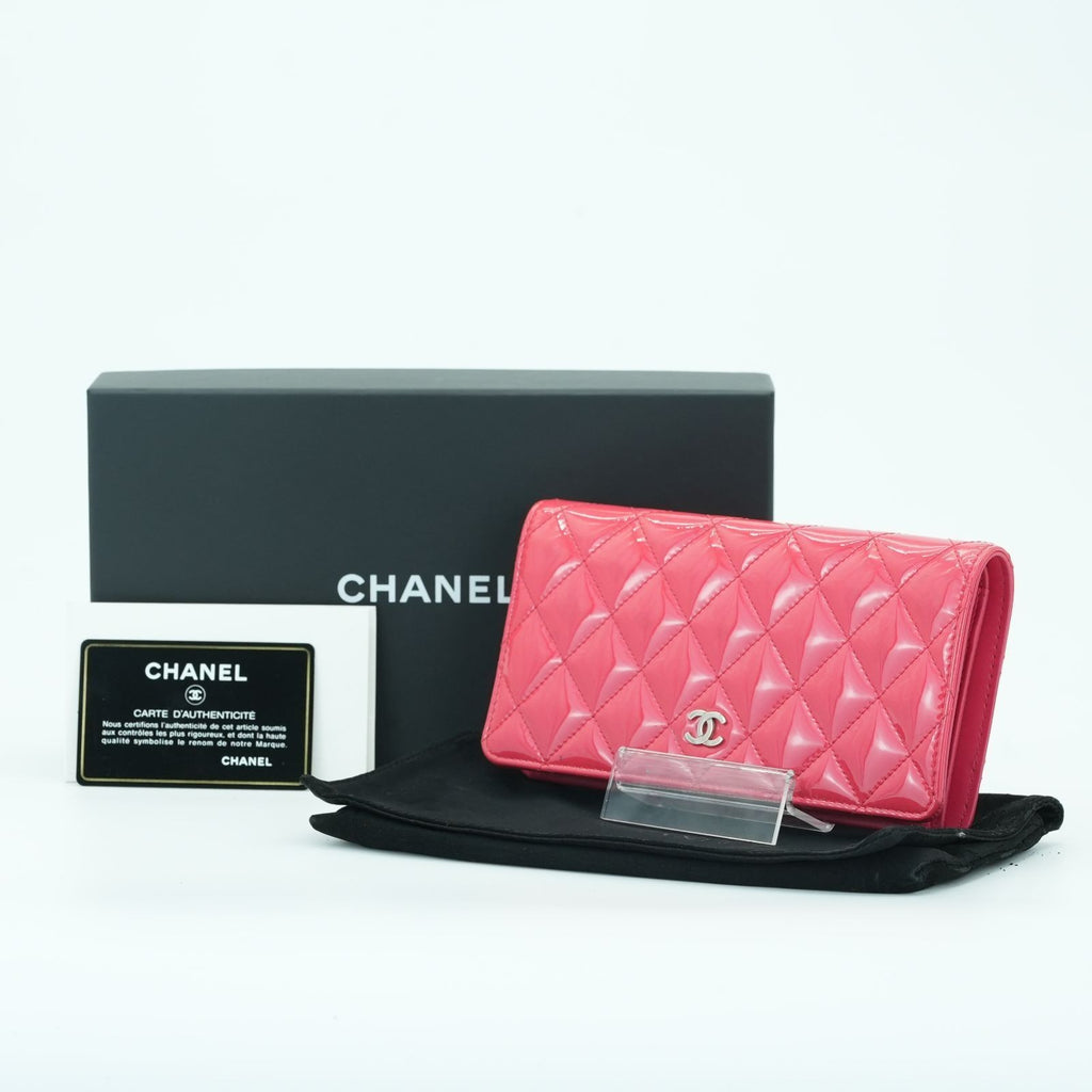 CHANEL Matelasse Long Wallet Enamel Pink Women's