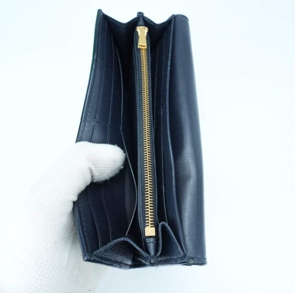 BOTTEGA VENETA Cassette Intrecciato Navy Long Wallet with Built-in IC Chip