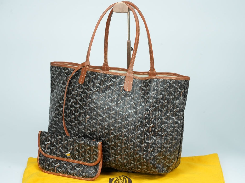 GOYARD Saint Louis PM Tote Bag Canvas Leather Handle Black Women's With Pouch