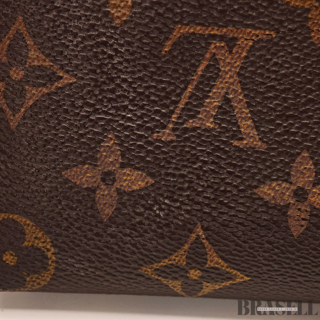 LOUIS VUITTON Logo Pochette Cosmetic PM Pouch Monogram Leather Brown M47515