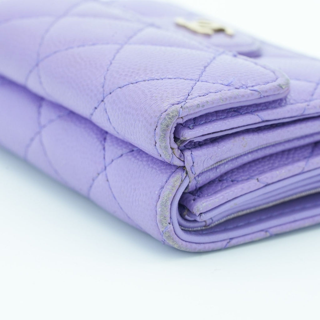 CHANEL Matelassé Bifold Wallet Compact Purple Women's