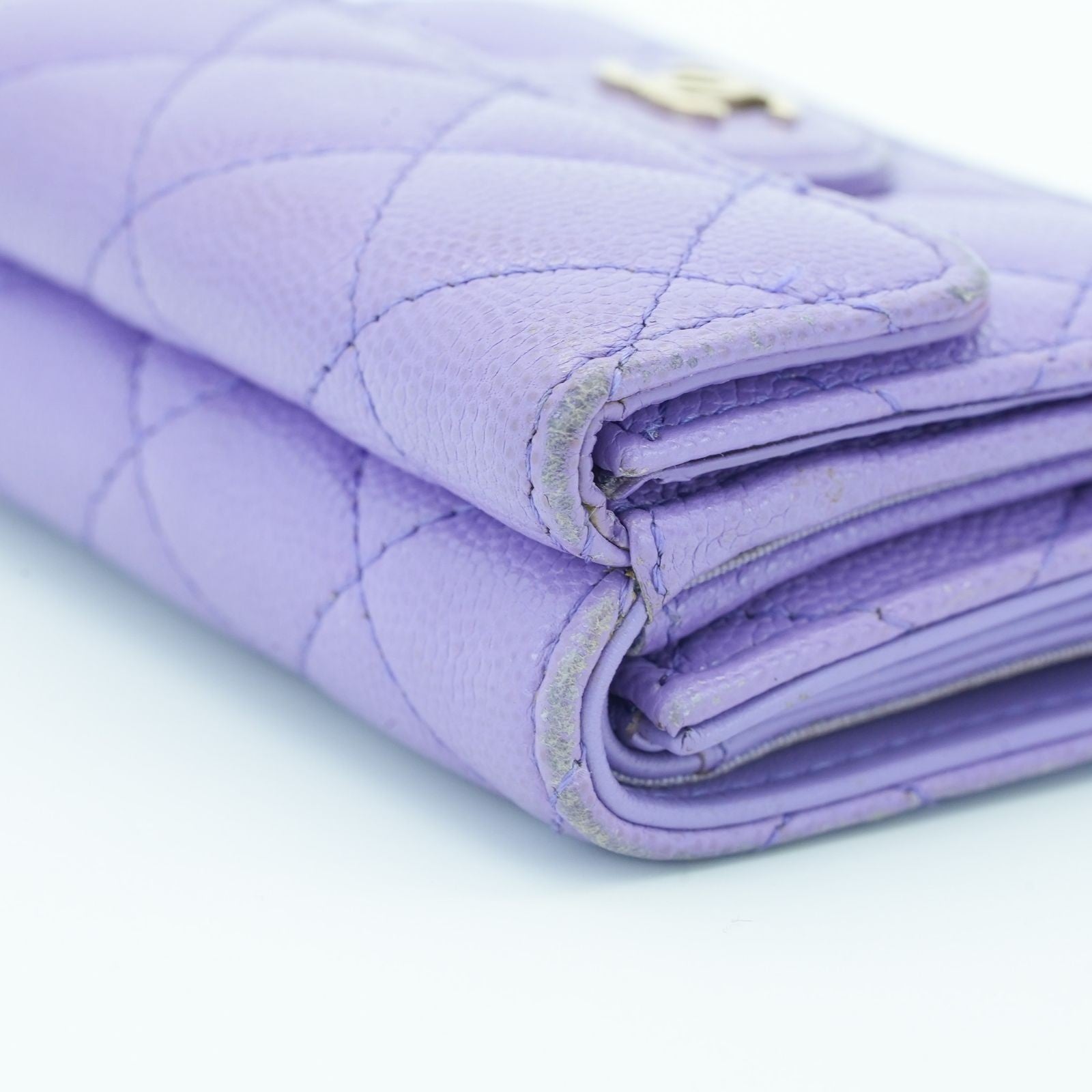 CHANEL Matelassé Bifold Wallet Compact Purple Women's