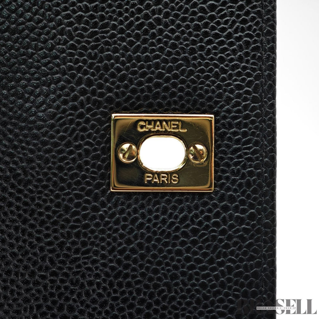 CHANEL Top Handle Bag Caviar Skin Black Handbag Women's Guarantee Card