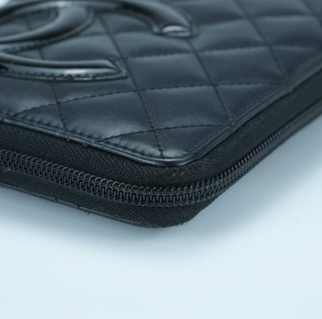 CHANEL Cambon Long Wallet Lambskin Black Women's with Box