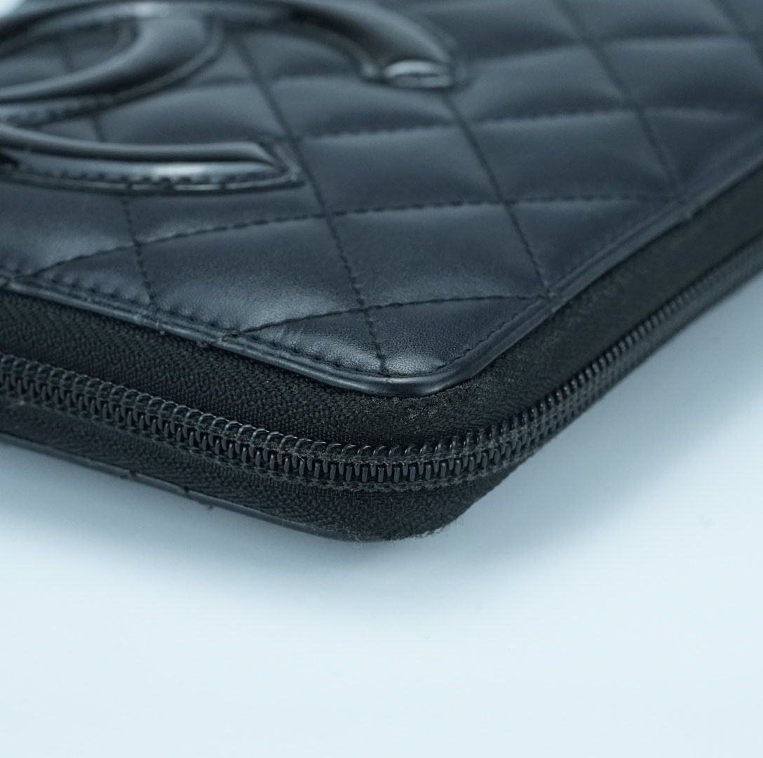 CHANEL Cambon Long Wallet Lambskin Black Women's with Box
