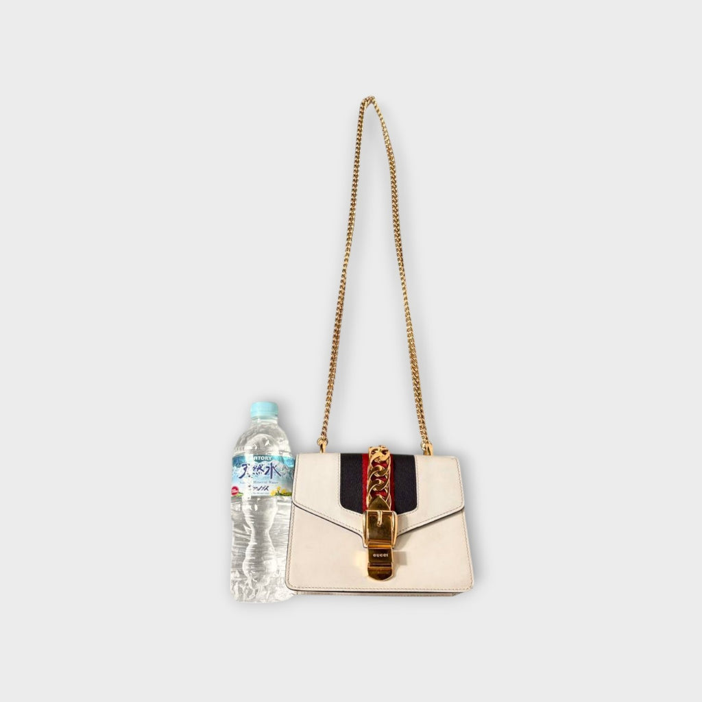 GUCCI Sylvie Chain Shoulder Bag 2WAY Web Line 431666 White Leather 【B】
