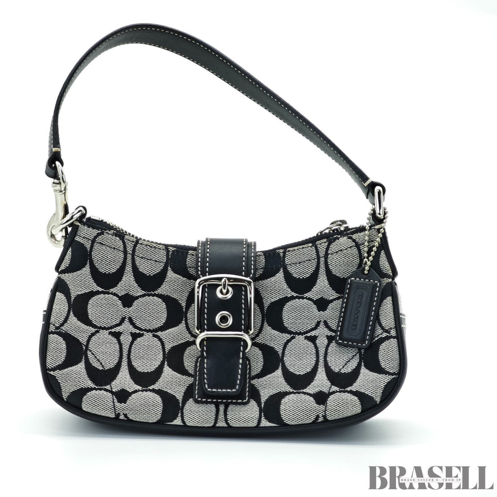 COACH Signature Shoulder Bag Hobo Bag Crescent Moon Black
