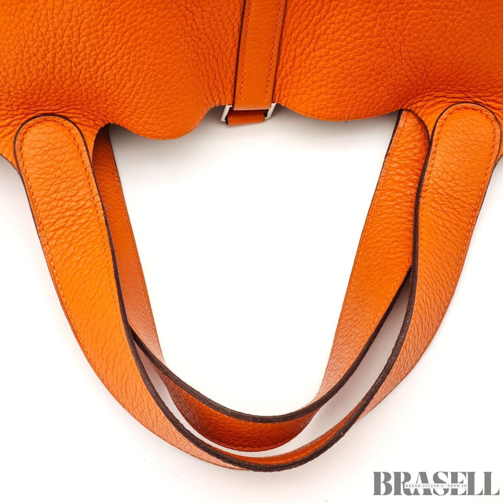 HERMES Picotin Lock MM Tote Bucket Bag Handbag Leather Orange Taurillon Clemence