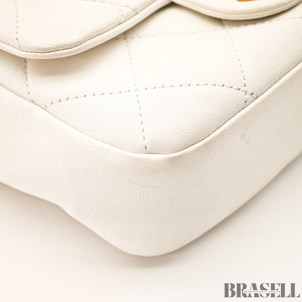 CHANEL Matelassé Top Handle Bag Handbag Shoulder Bag 2Way Lambskin White