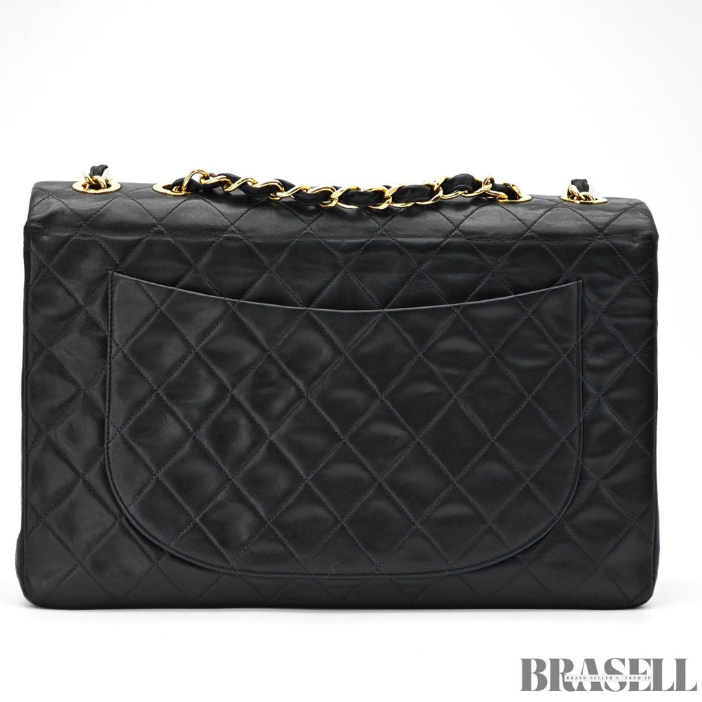 CHANEL Maxi Jumbo Matelasse Lambskin Flap Bag Black Quilted Shoulder Bag Women