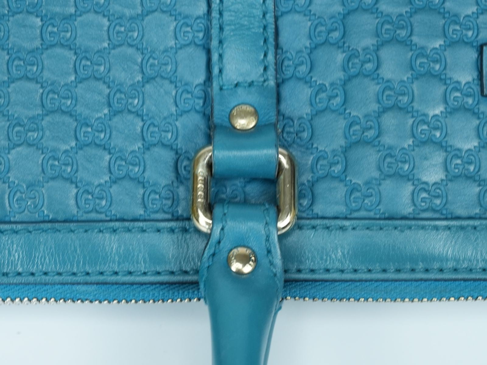 GUCCI Microguccissima GG Pattern Leather Tote Bag Emerald Blue