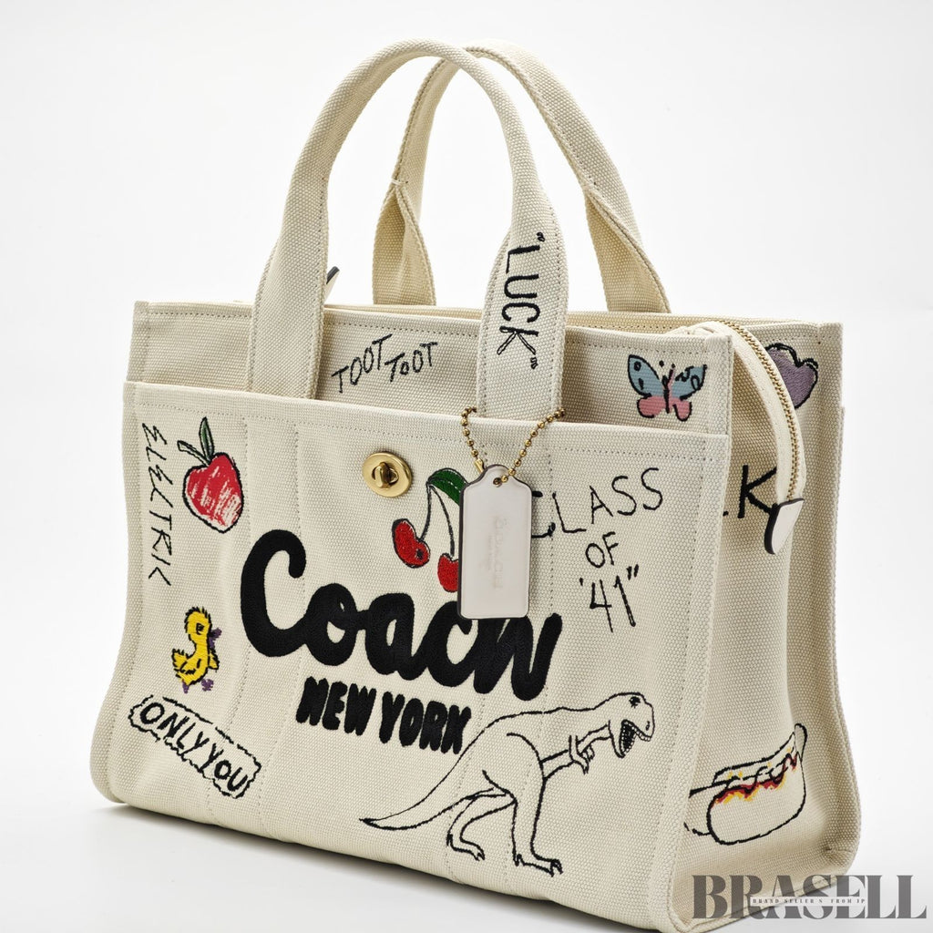 COACH Cargo Tote Bag Sketch Print New York 2-Way Shoulder Bag White