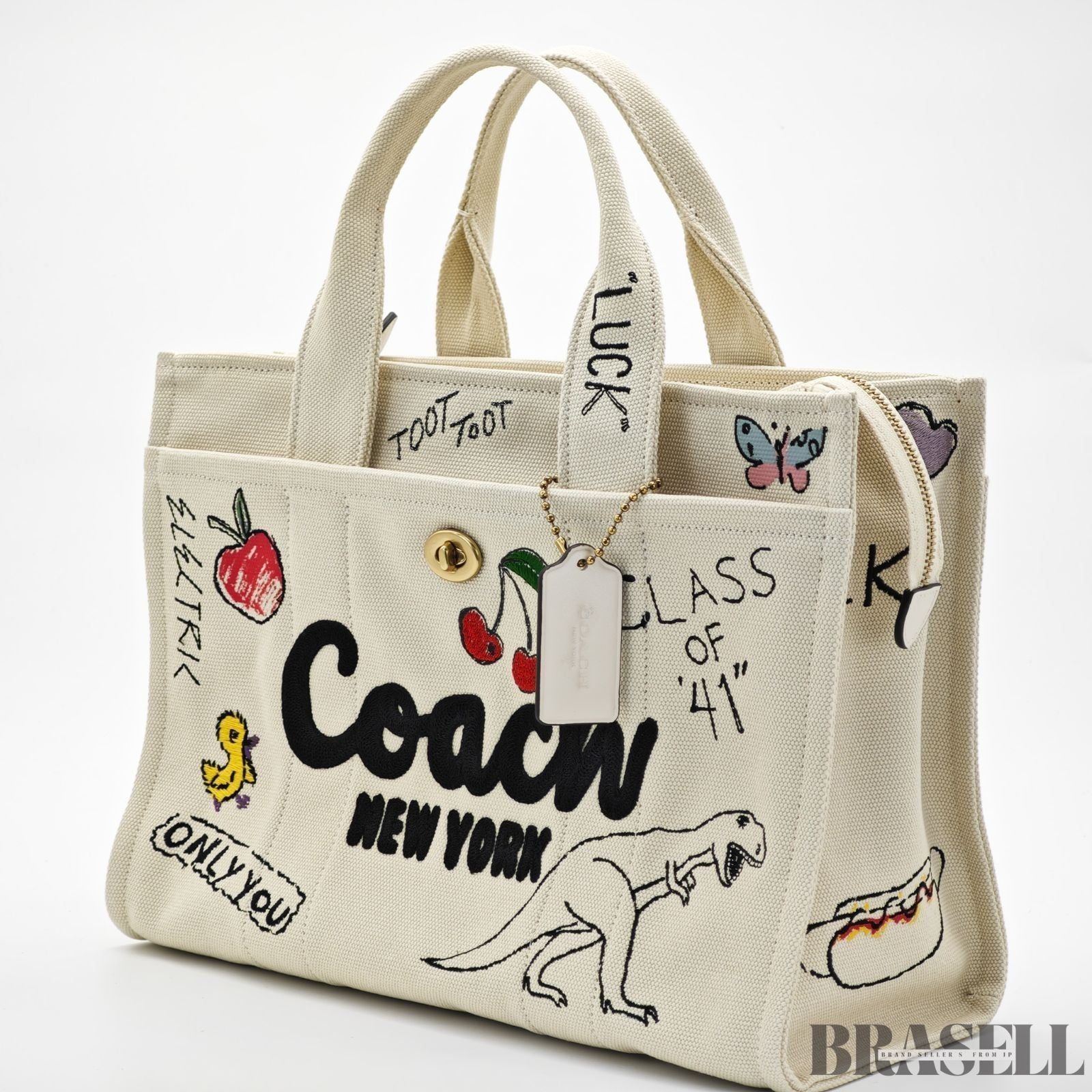 COACH Cargo Tote Bag Sketch Print New York 2-Way Shoulder Bag White