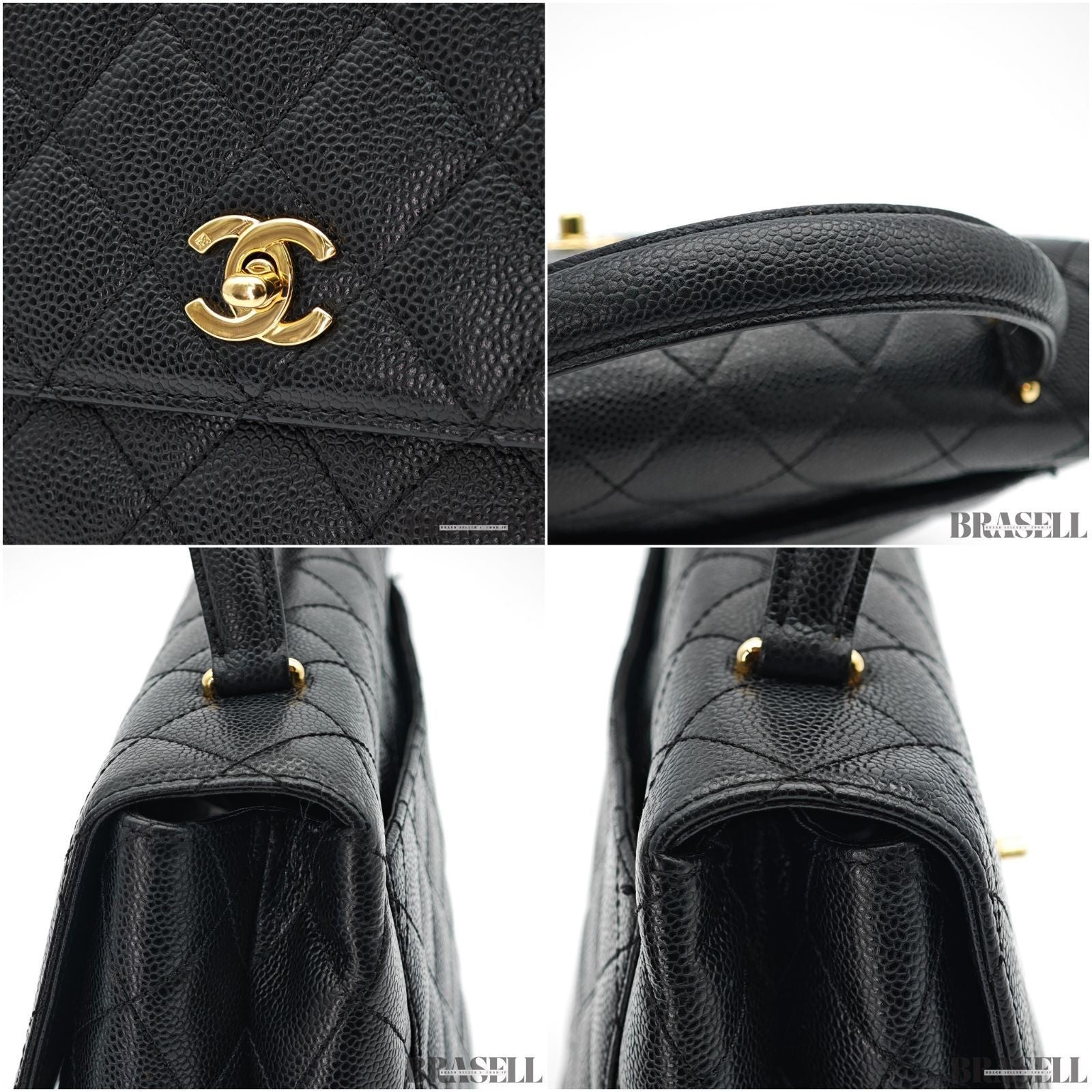 CHANEL Kelly Top Handle Bag Caviar Skin Black Handbag Women's Guarantee Card