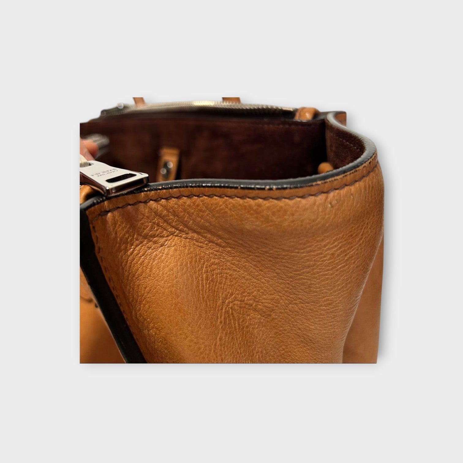 Prada Glacé Calf B2625M Brown Leather 2Way Handbag Silver Hardware 【B】