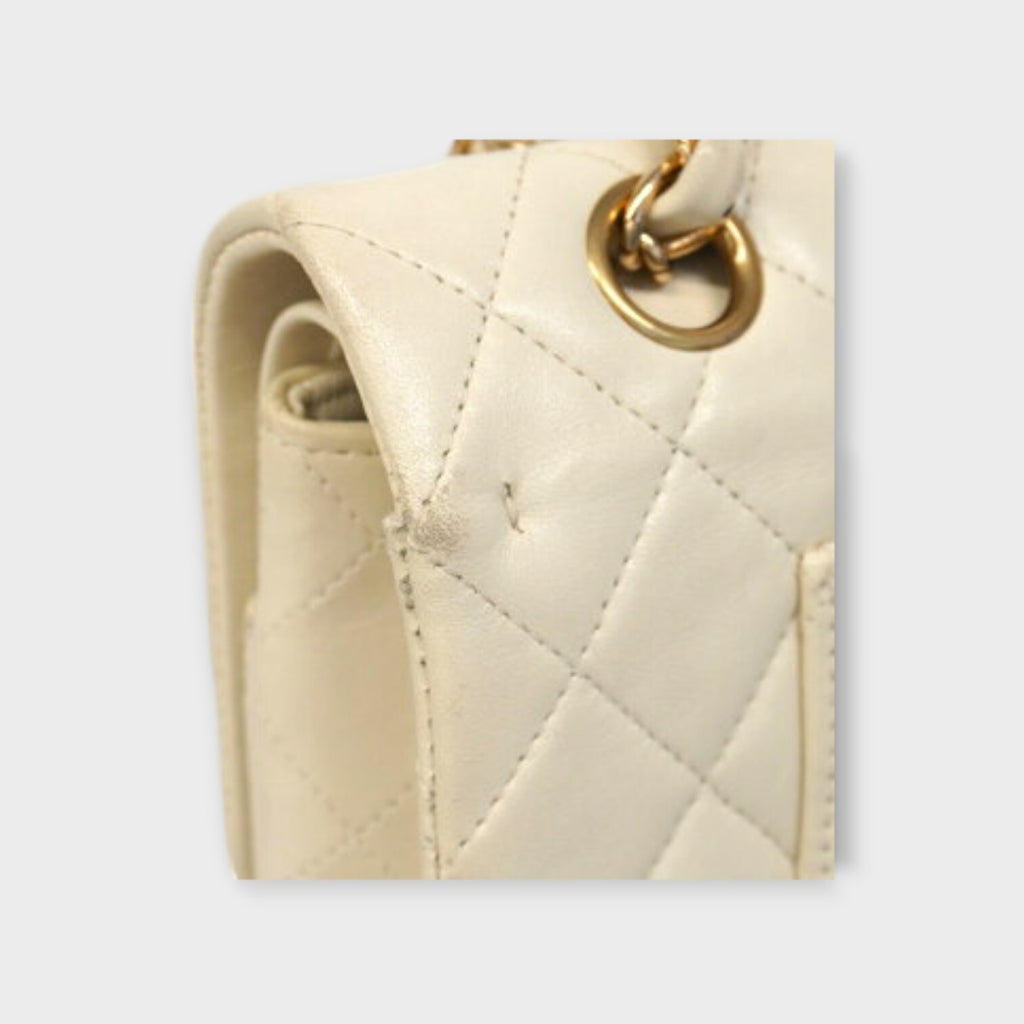 CHANEL MATRASSE W chain shoulder bag Lamb skin white with champagne gold hardwar