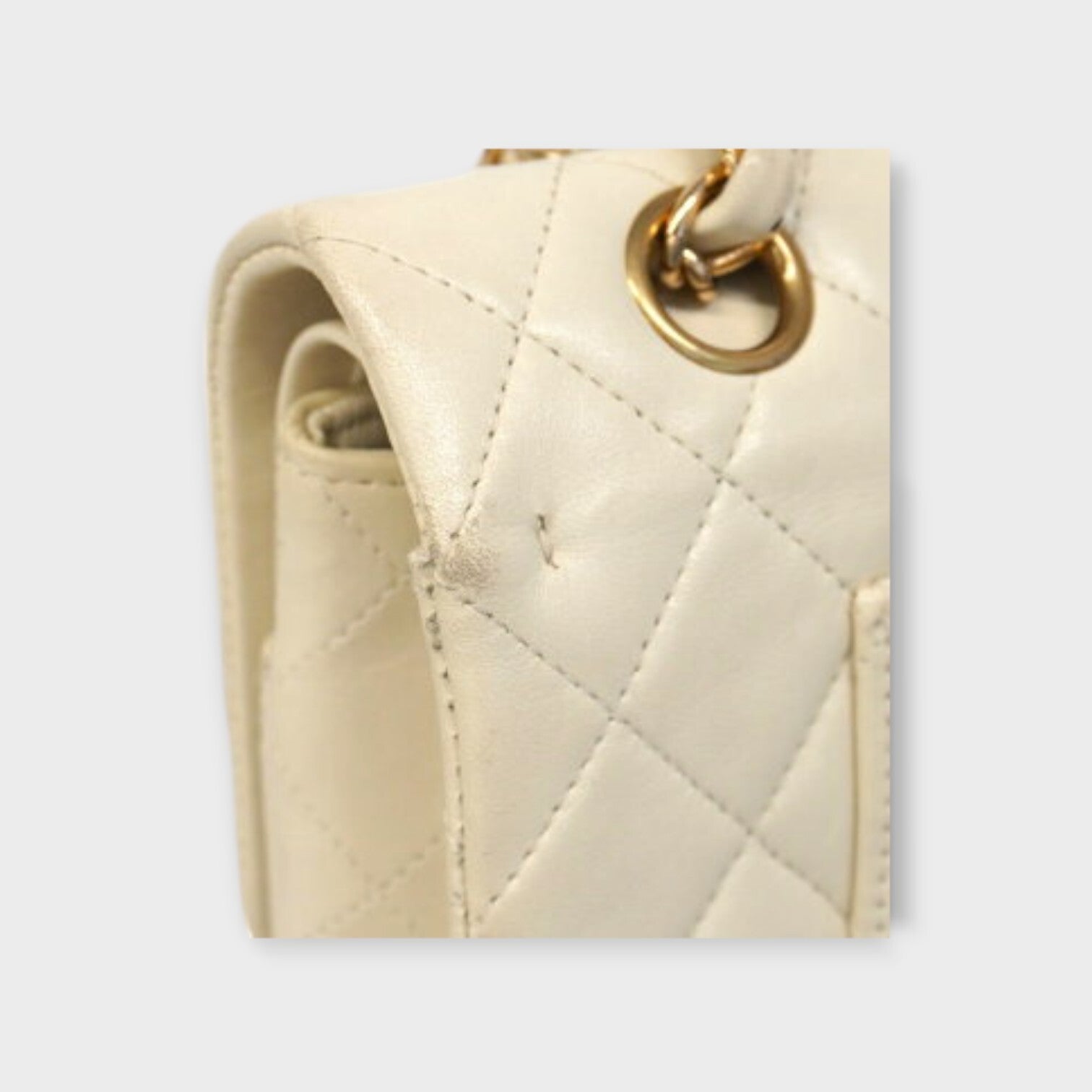 CHANEL MATRASSE W chain shoulder bag Lamb skin white with champagne gold hardwar