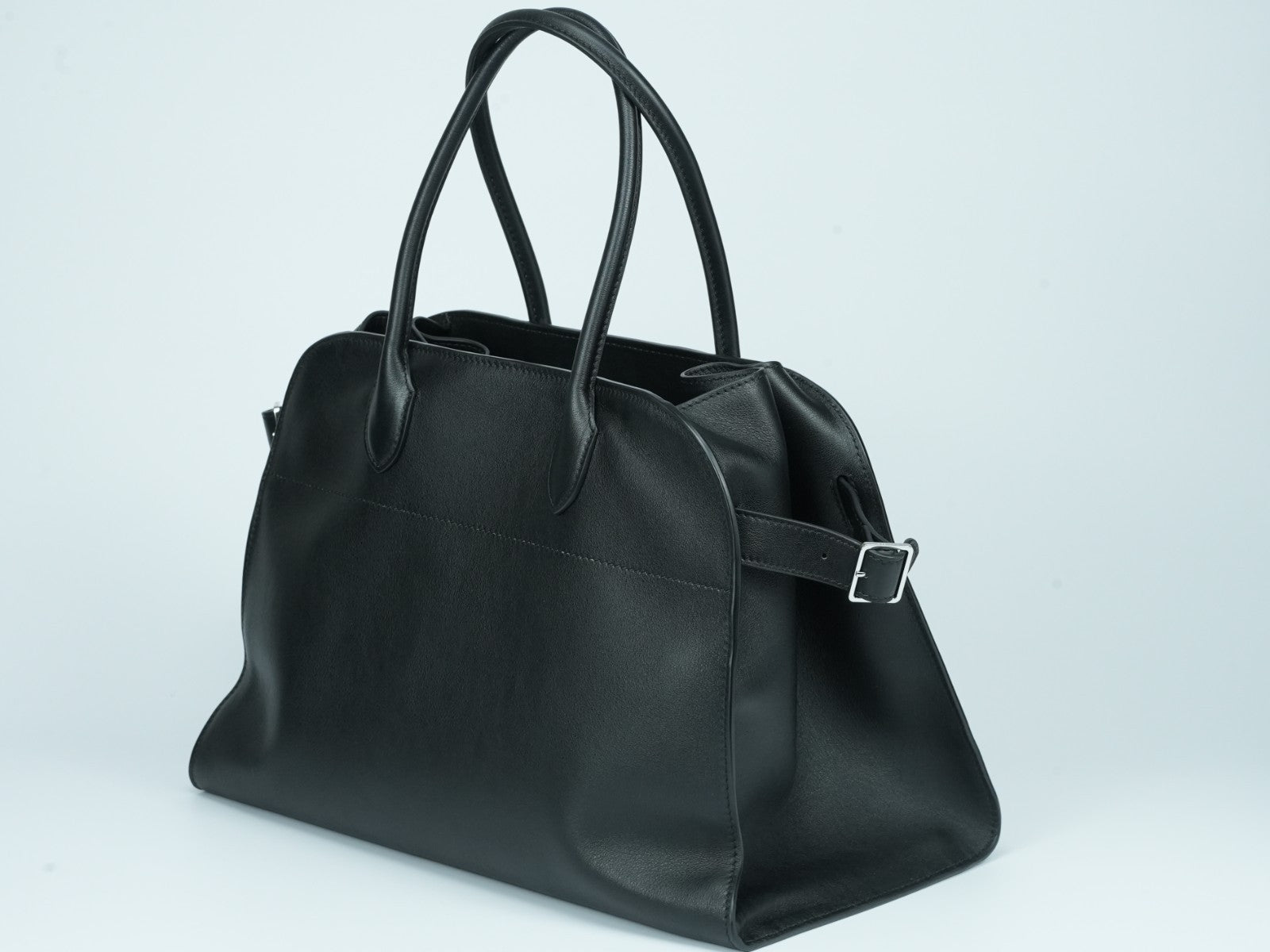 The Row Soft Margaux 15 Bag in Black saddle leather