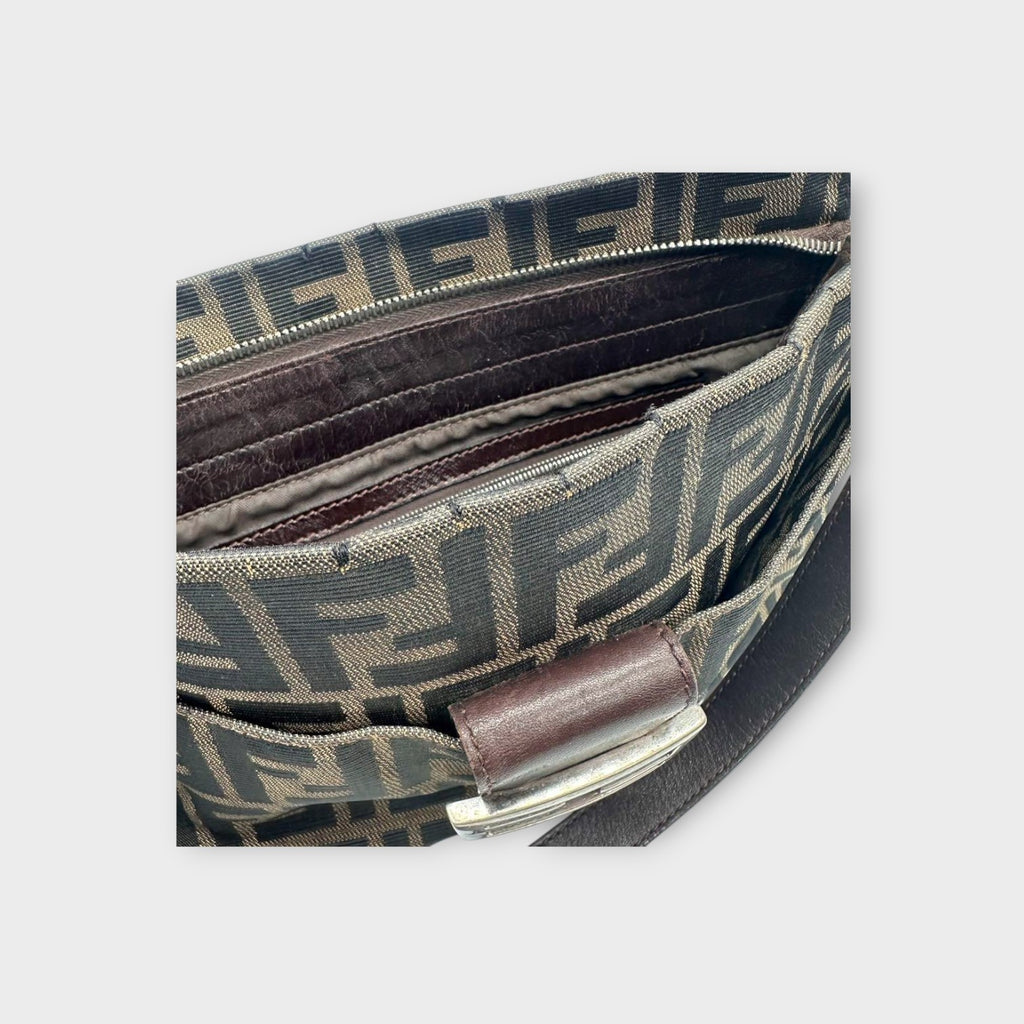 Fendi Mamma Baguette Zucca Pattern Shoulder Bag Brown Canvas Leather 【B】