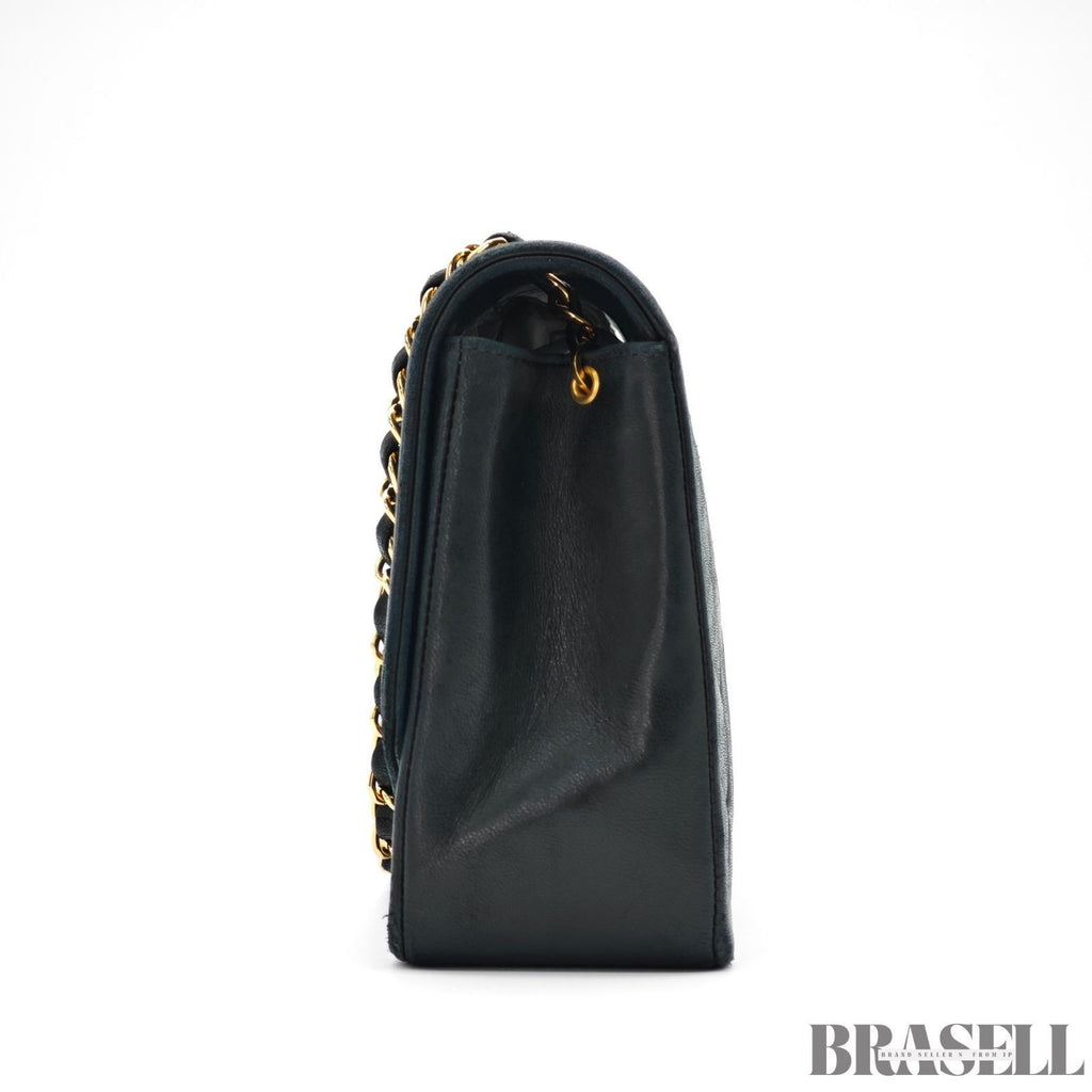 CHANEL Diana 25 Lambskin Flap Bag Black Quilted Shoulder Bag Women's