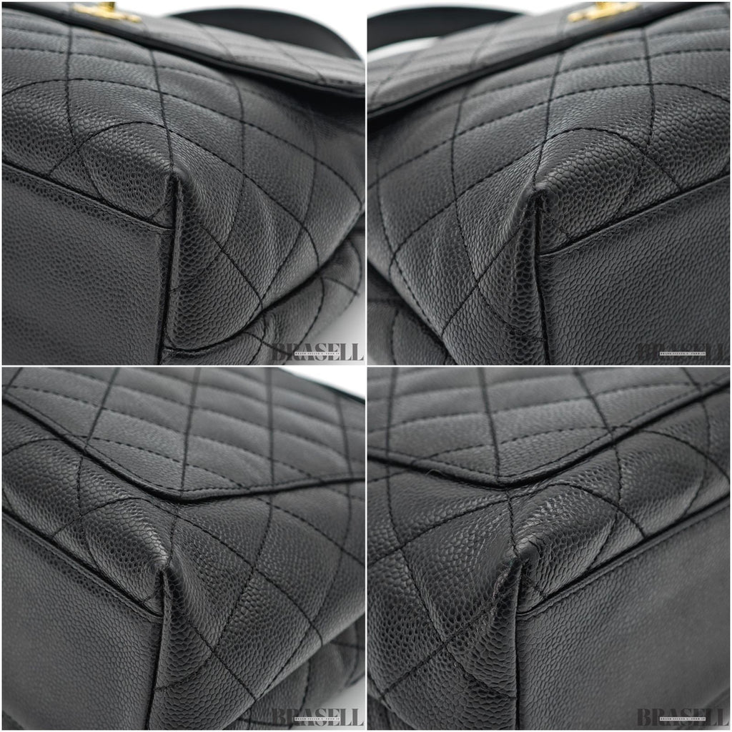 CHANEL Kelly Top Handle Bag Caviar Skin Black Handbag Women's Guarantee Card