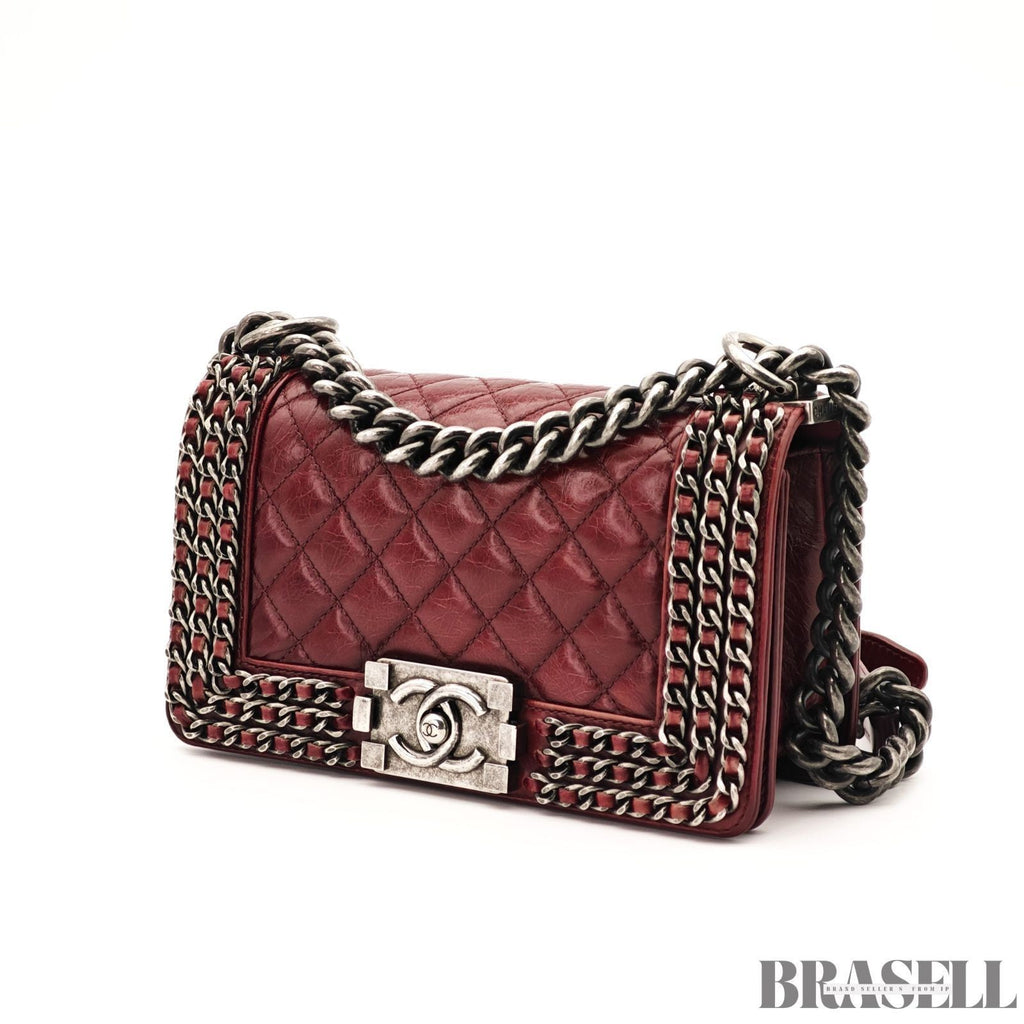CHANEL Boy Chanel A67086 Flap Shoulder Bag Small Bordeaux Leather Women's