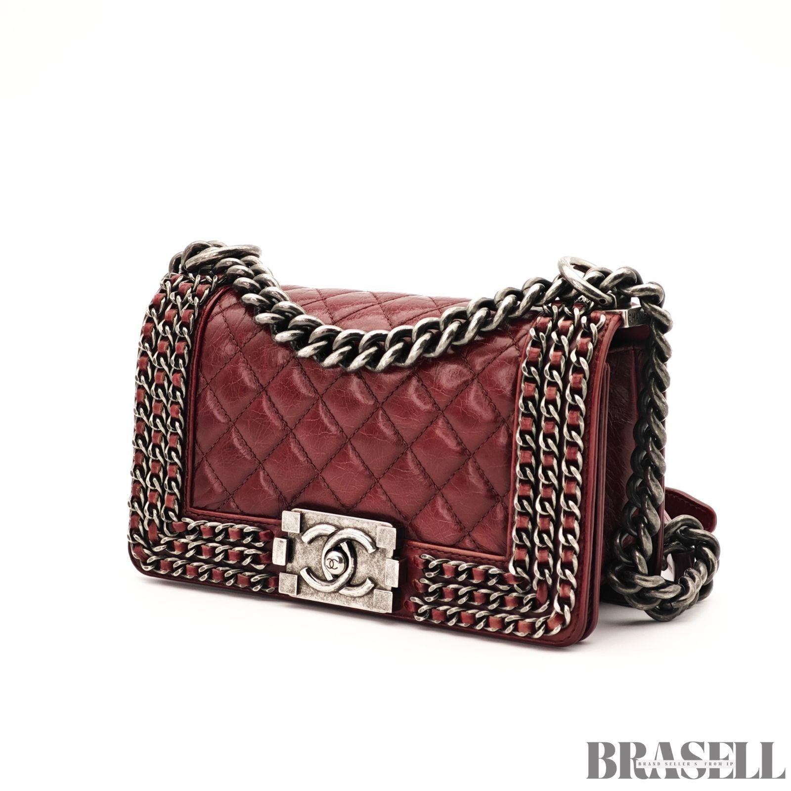 CHANEL Boy Chanel A67086 Flap Shoulder Bag Small Bordeaux Leather Women's