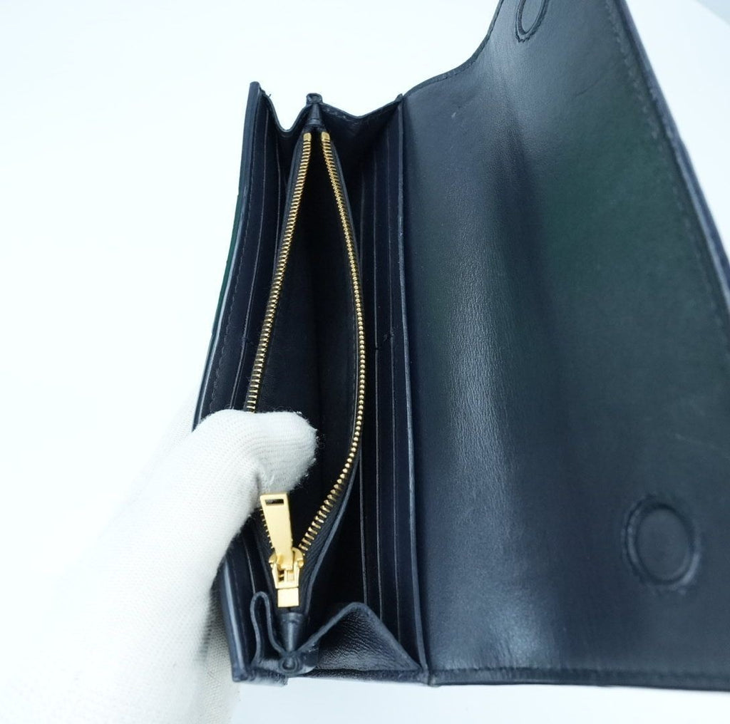 BOTTEGA VENETA Cassette Intrecciato Navy Long Wallet with Built-in IC Chip