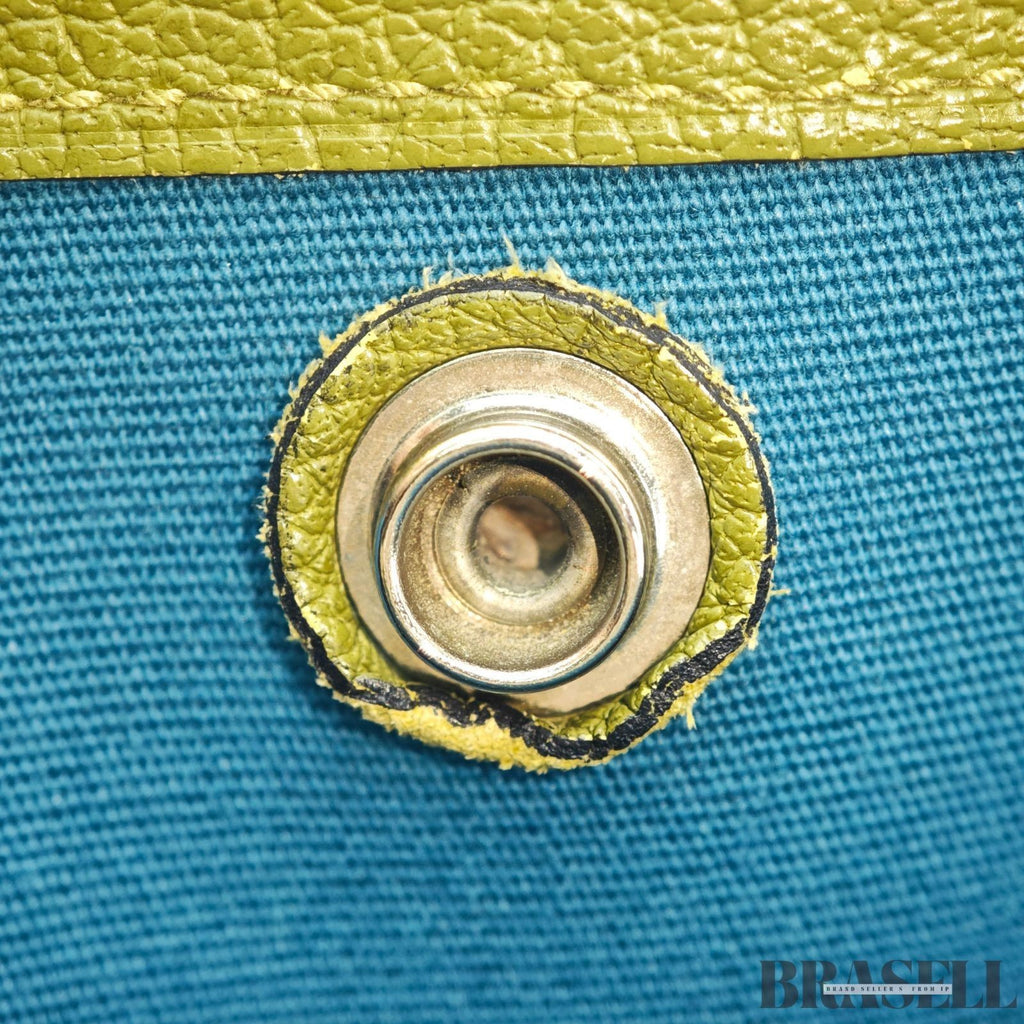 HERMES Garden Party MM Green Cobalt Canvas Leather Tote Bag Women’s