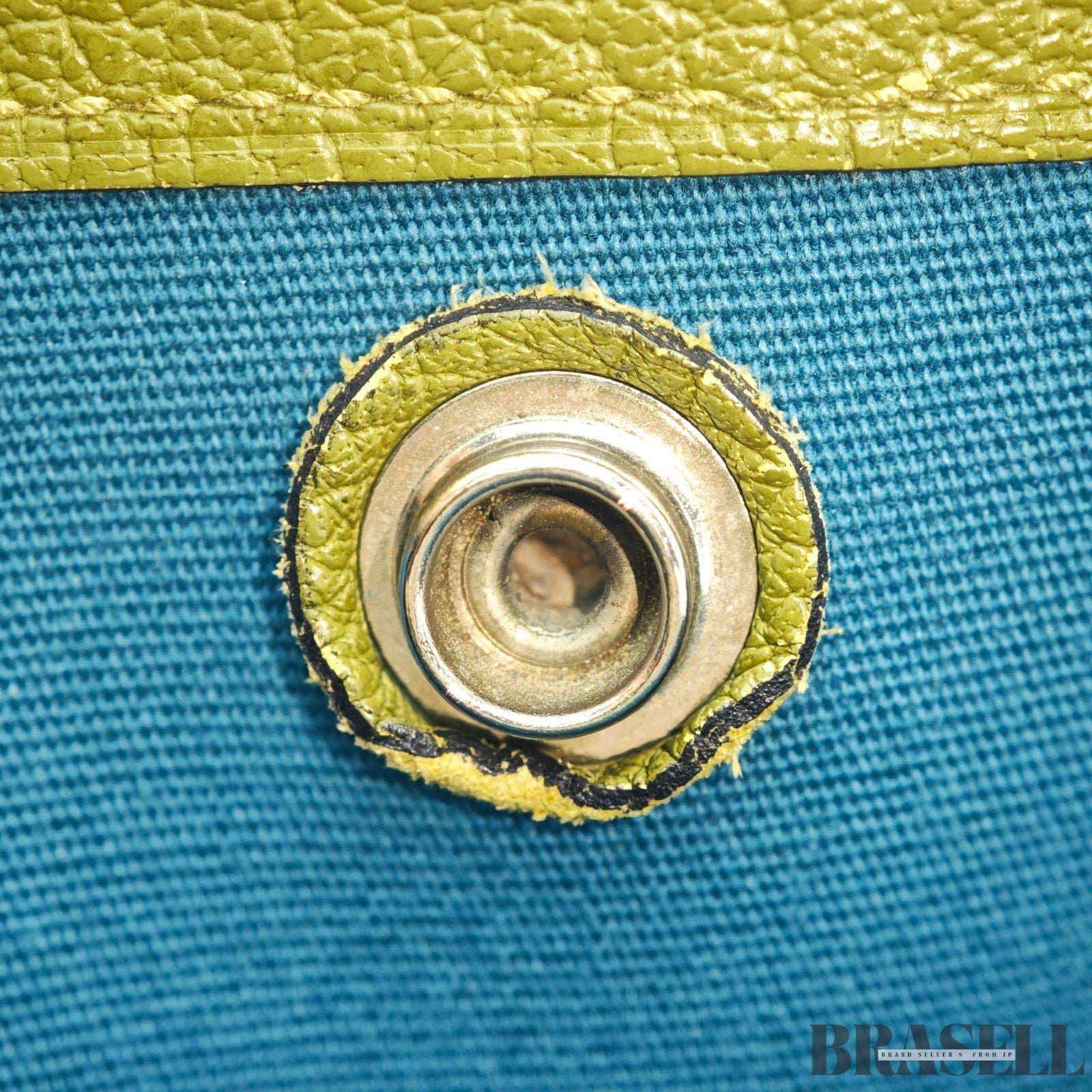 HERMES Garden Party MM Green Cobalt Canvas Leather Tote Bag Women’s