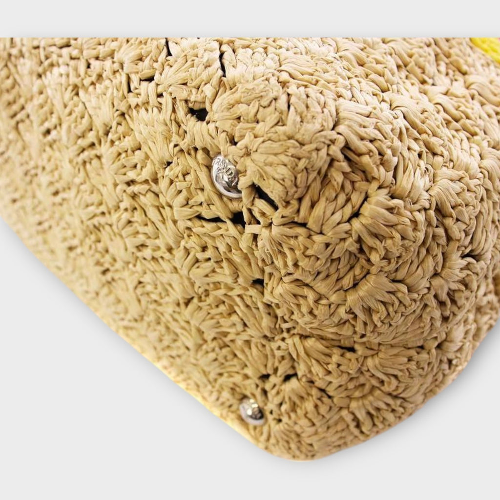 PRADA Canapa Raffia Basket Bag Tote Bag Handbag Beige 1BG889